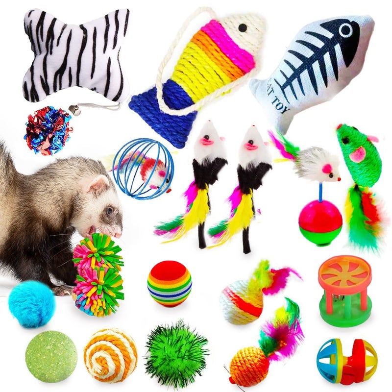 Meric CoCoo Ferret & Cat Toy Variety Pack, Activity Set of Mylar Balls, Chew Toys, Catnip Pouches, Play Mice & Bells, Great for Persians, Maine Coons, Calicos & Tabby Cats, 20 Pcs - Image 1